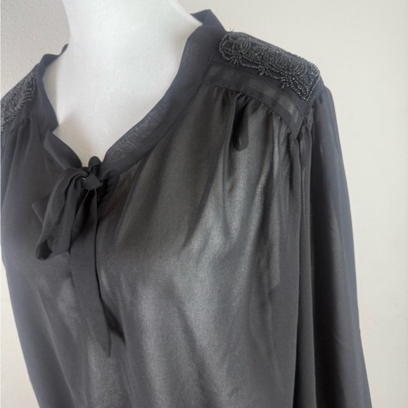 A.N.A Women’s Black‎ Sheer Blouse XL Tie Neck Long Sleeve Lightweight Size XL - Picture 8 of 11